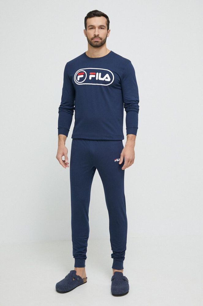 Бавовняна піжама Fila колір синій з принтом (3229070)