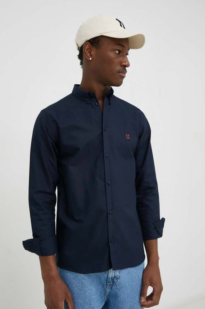 Бавовняна сорочка Les Deux чоловіча колір синій regular комір button-down