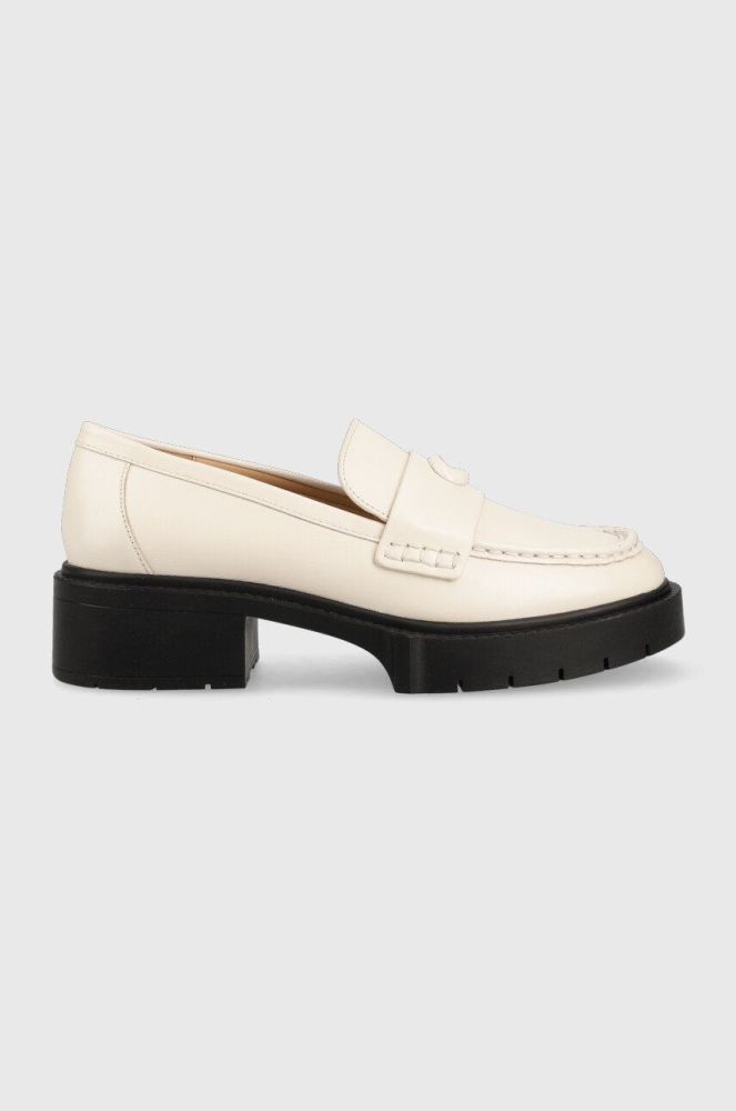 Шкіряні мокасини Coach Cb990 Leah Loafer жіночі колір бежевий на платформі CB990