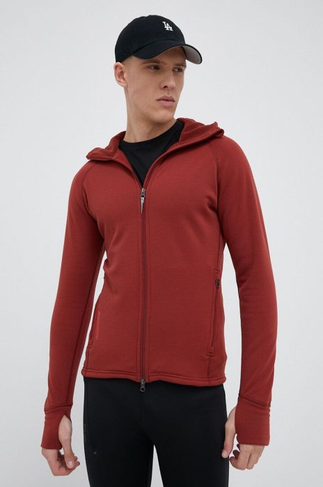 Спортивна кофта Houdini Power колір червоний з капюшоном однотонна