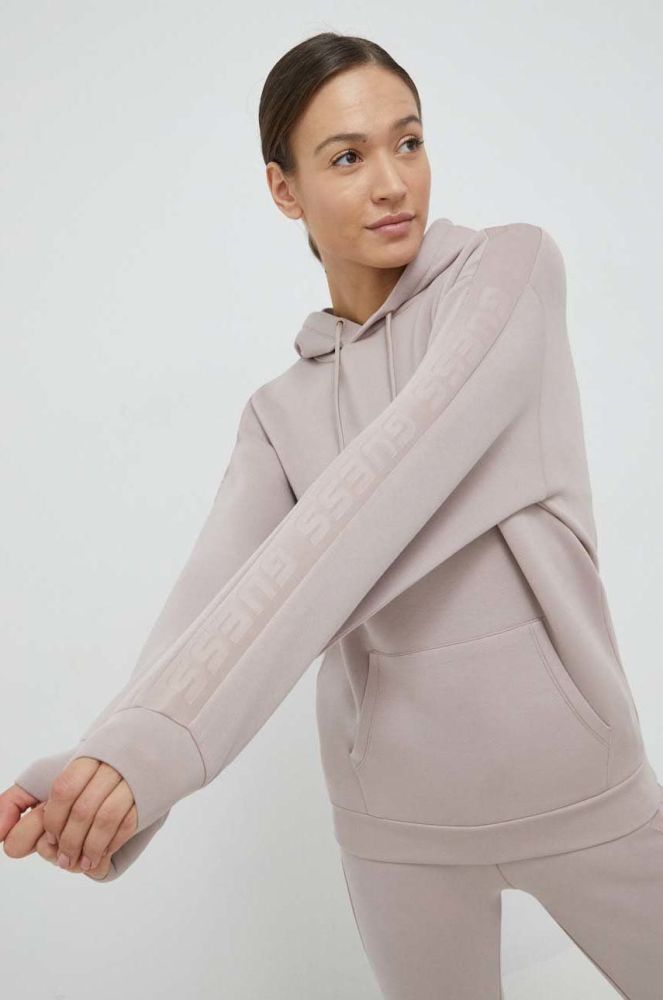 Кофта Guess жіноча колір фіолетовий з капюшоном з аплікацією