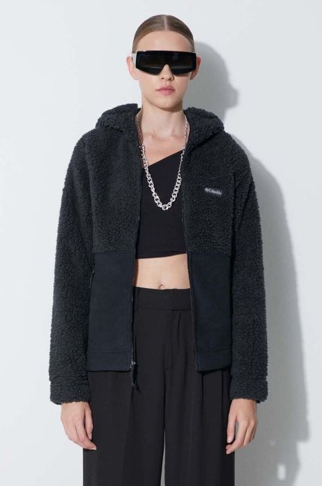 Спортивна кофта Columbia Winter Pass колір чорний з капюшоном візерунок