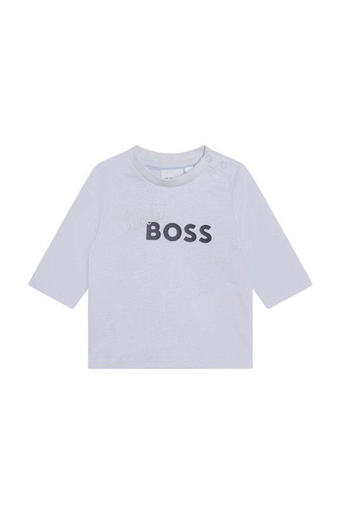 Дитячий бавовняний лонгслів BOSS з принтом колір блакитний
