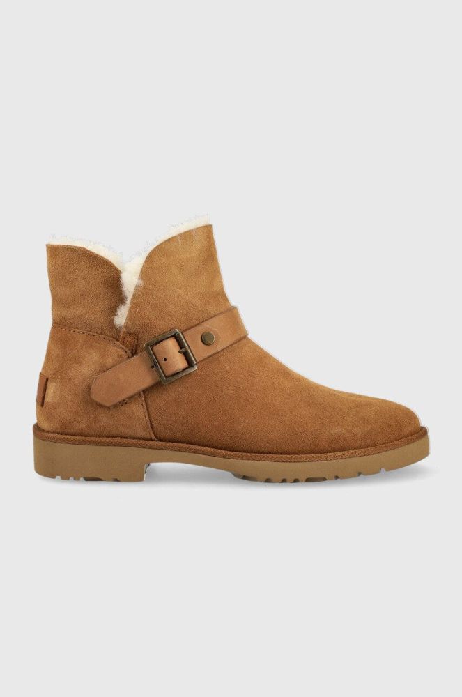 Замшеві черевики UGG W Romely Short Buckle жіночі колір коричневий на плоскому ходу утеплене