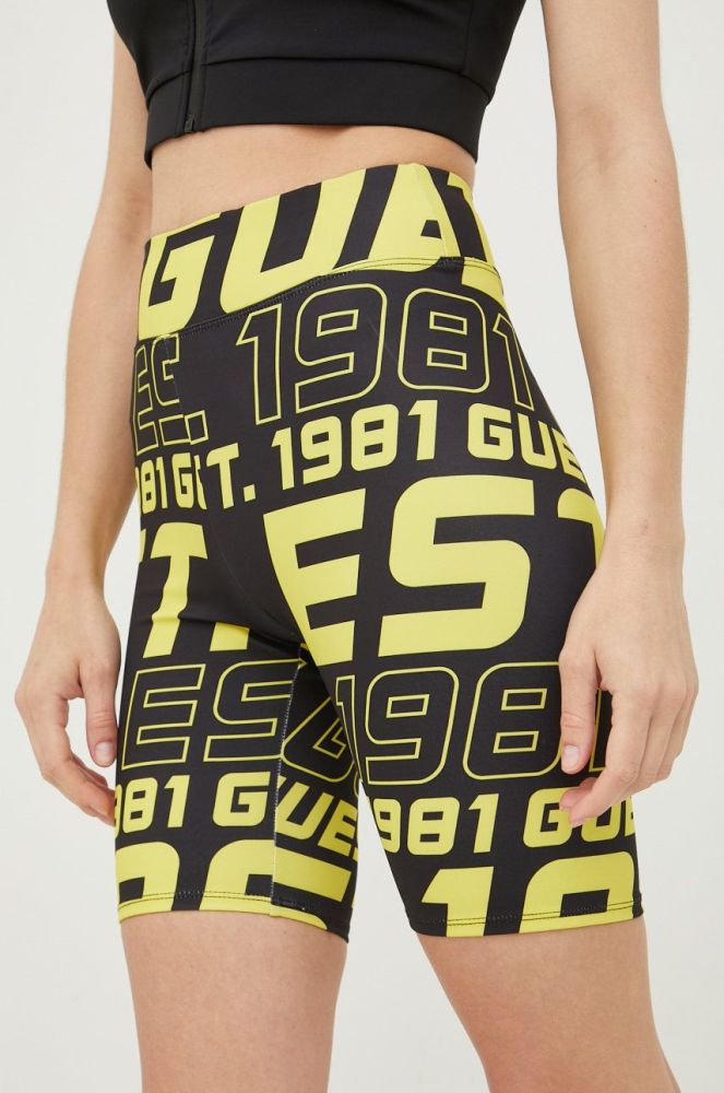 Шорти Guess жіночі колір чорний візерунок висока посадка
