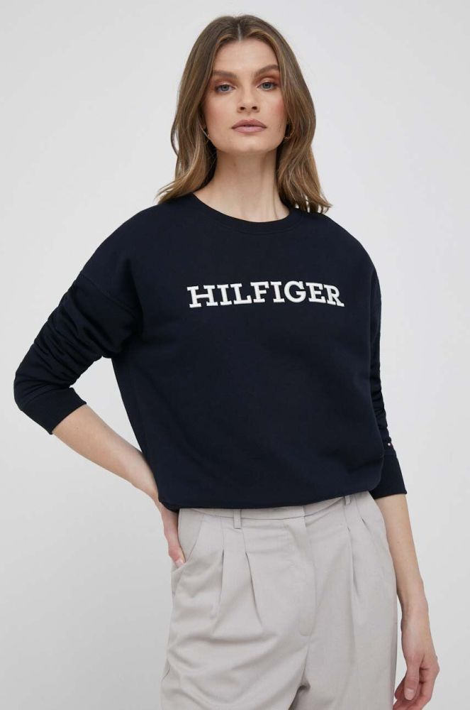 Бавовняна кофта Tommy Hilfiger жіноча колір синій з аплікацією (3268711)