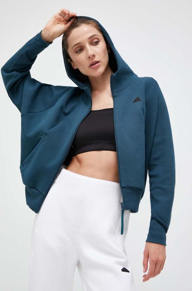 Кофта adidas Z.N.E жіноча з капюшоном однотонна колір блакитний