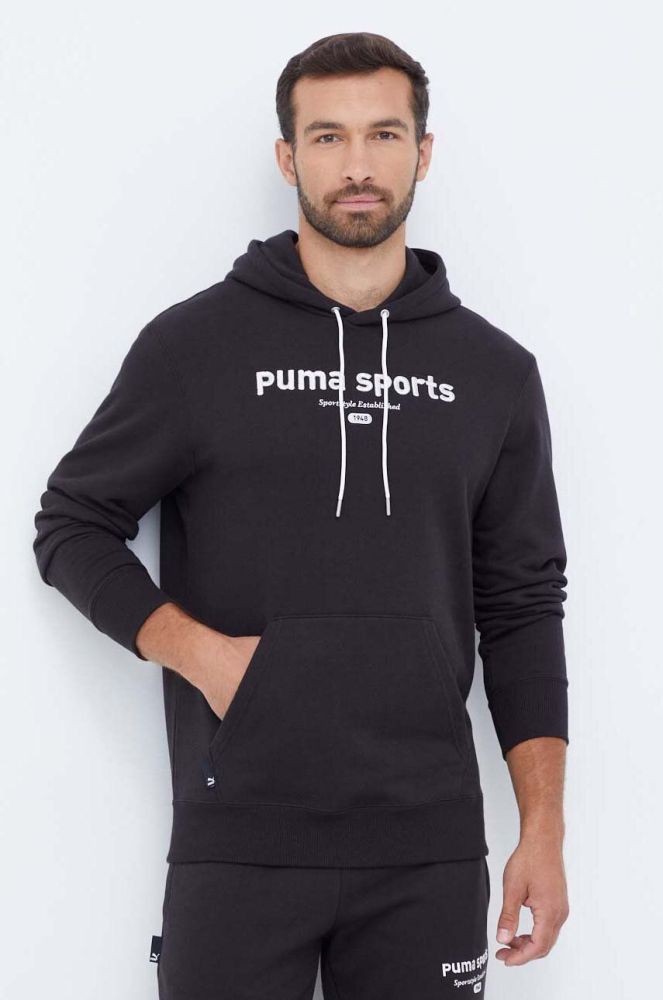 Бавовняна кофта Puma чоловіча колір чорний з капюшоном з аплікацією (3465973)