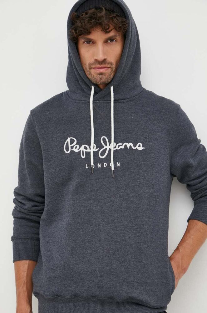 Кофта Pepe Jeans чоловіча колір сірий з капюшоном з аплікацією