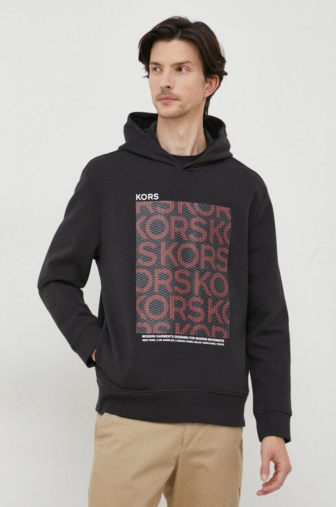 Кофта Michael Kors чоловіча колір чорний з капюшоном з принтом (3678535)