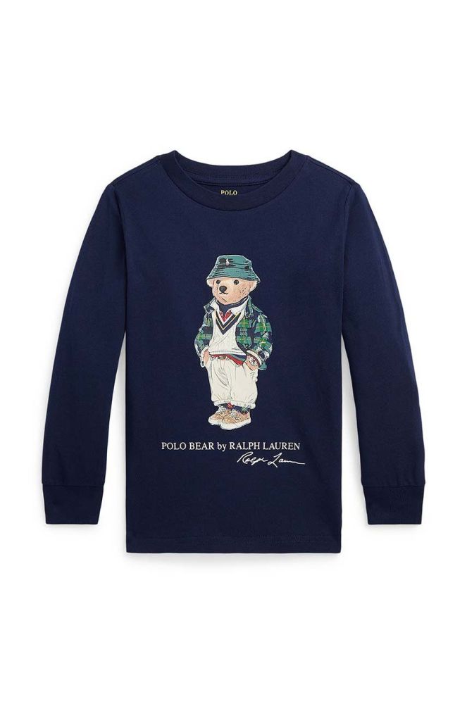 Дитячий бавовняний лонгслів Polo Ralph Lauren колір синій з принтом (3441775)