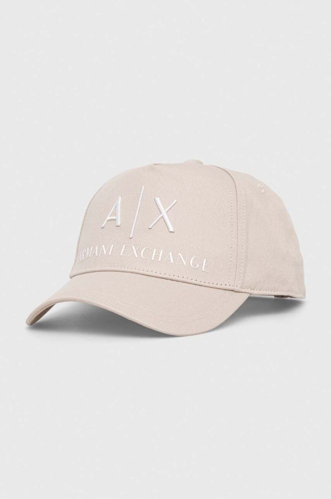 Кепка Armani Exchange колір бежевий з аплікацією
