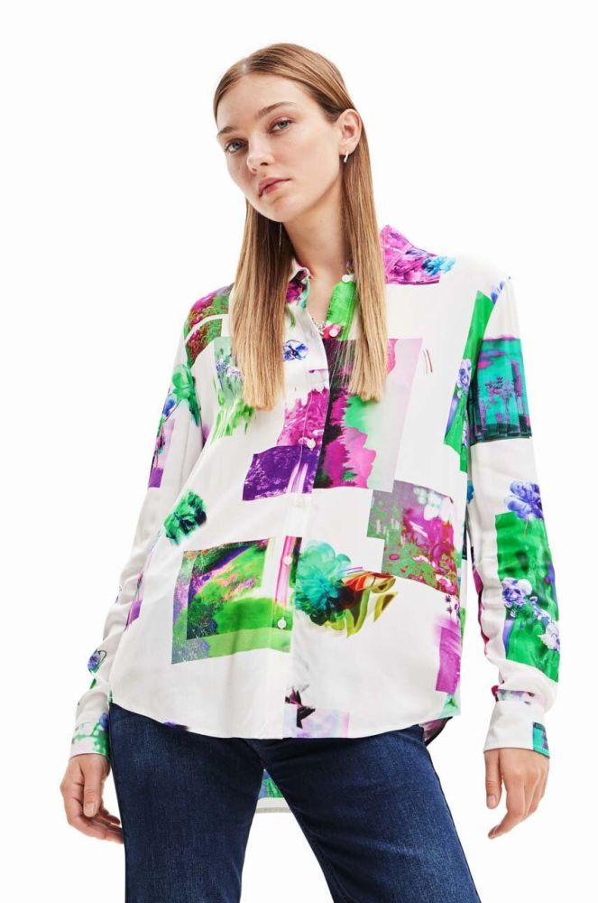 Сорочка Desigual жіноча колір білий regular класичний комір (3415422)