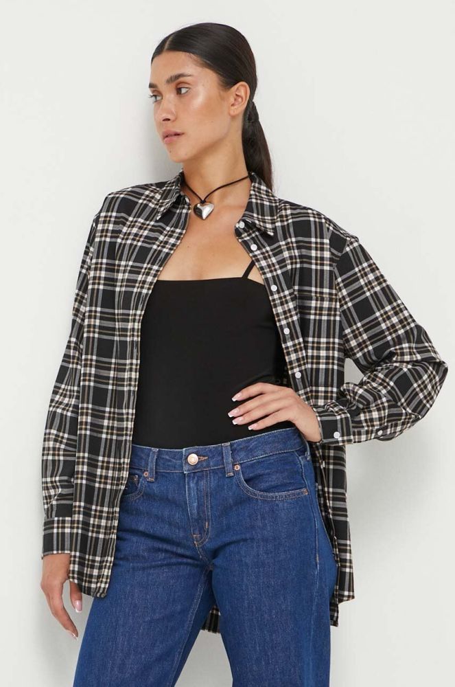Сорочка Tommy Jeans жіноча колір чорний relaxed класичний комір (3429259)