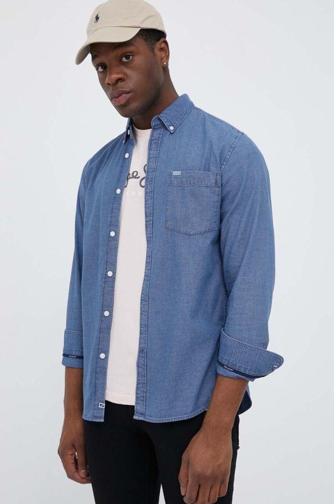 Джинсова сорочка Pepe Jeans Cranmore чоловіча regular комір button-down колір блакитний