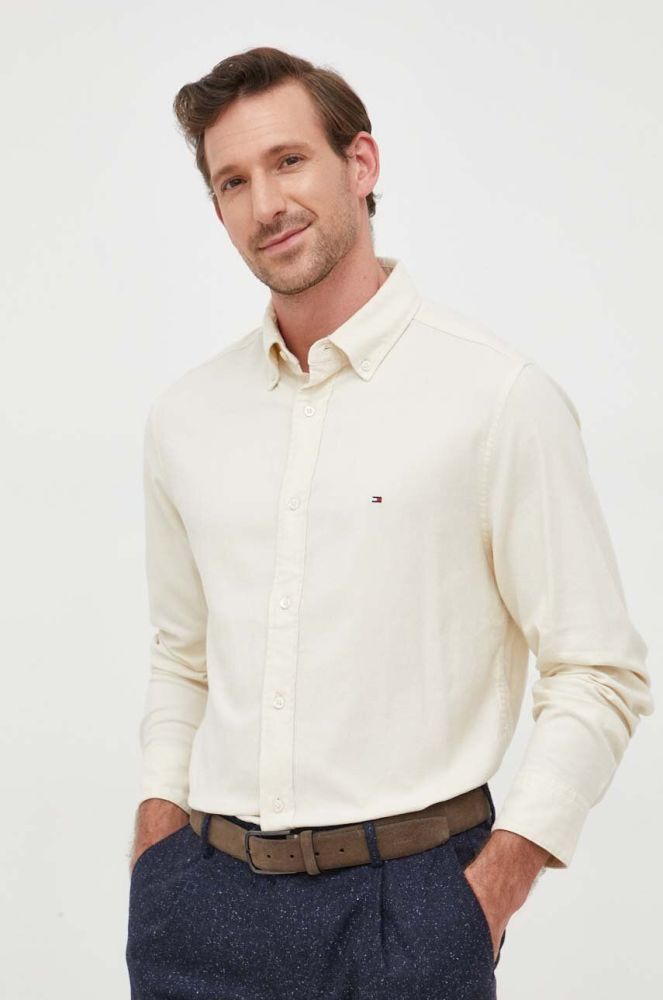 Бавовняна сорочка Tommy Hilfiger чоловіча колір білий regular комір button-down (3533273)