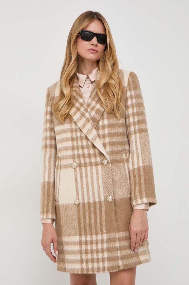 Пальто з домішкою вовни Guess колір бежевий перехідний двобортний