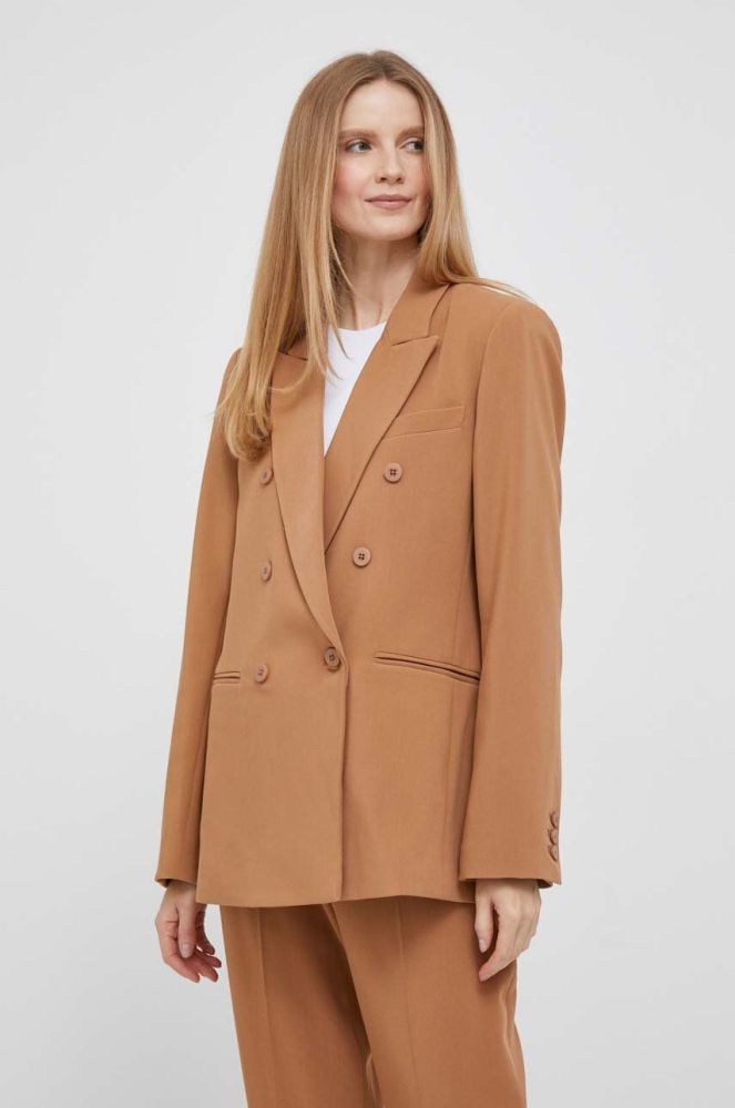 Піджак Dkny колір коричневий двобортний однотонна