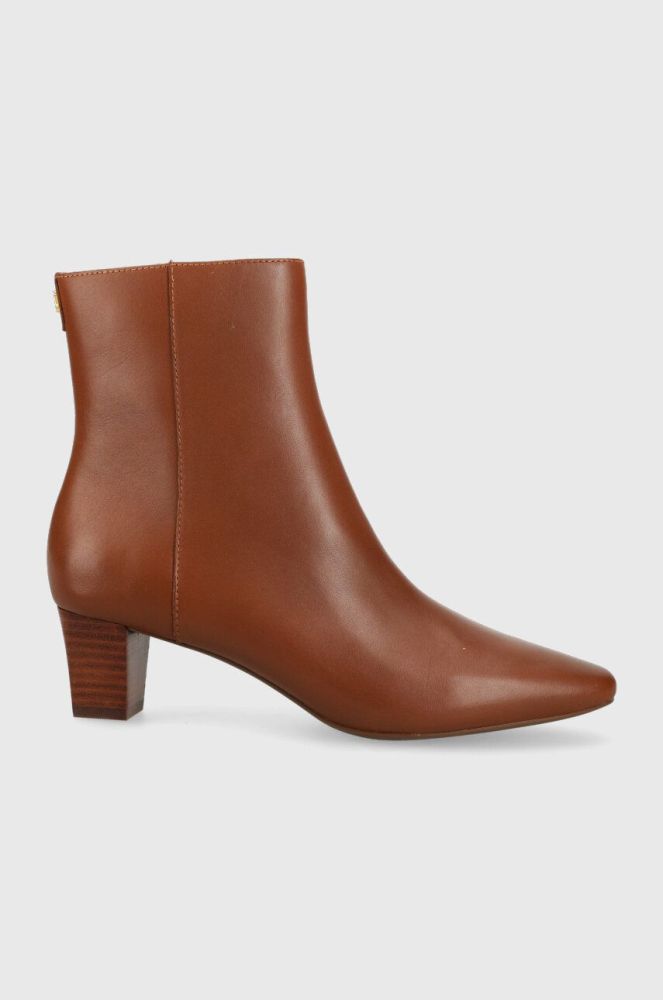 Шкіряні черевики Lauren Ralph Lauren Willa жіночі колір коричневий каблук блок 802912365002