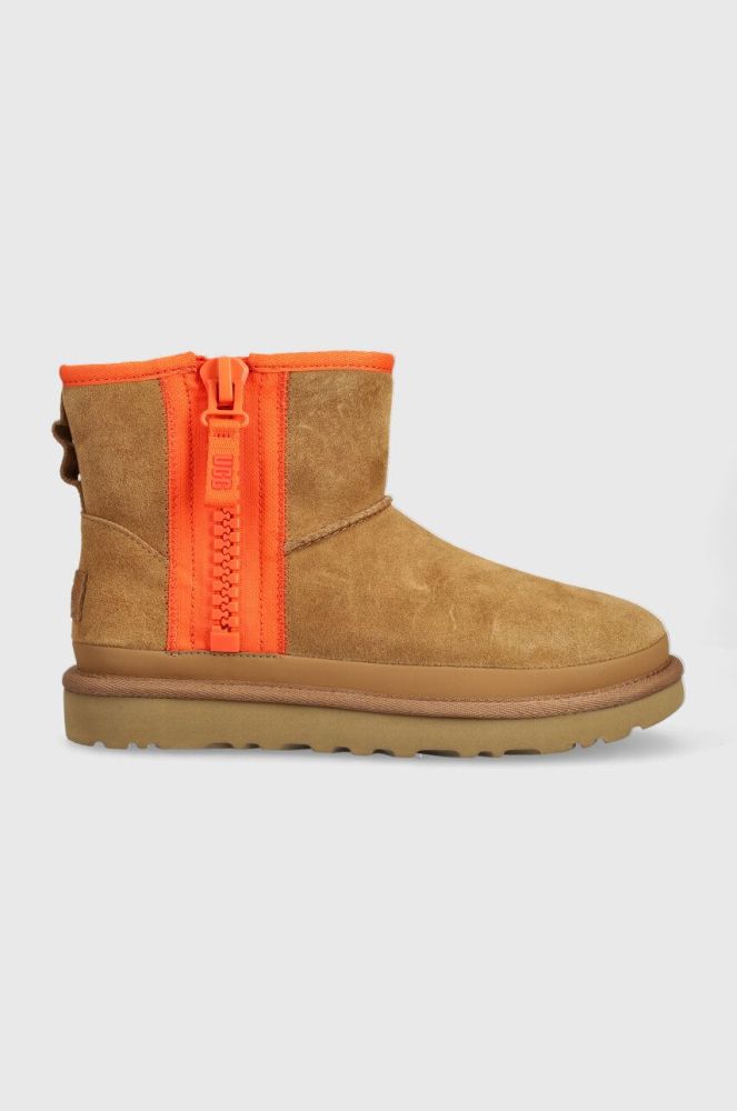 Замшеві чоботи UGG Classic Mini Zipper Tape Logo колір коричневий 1144034