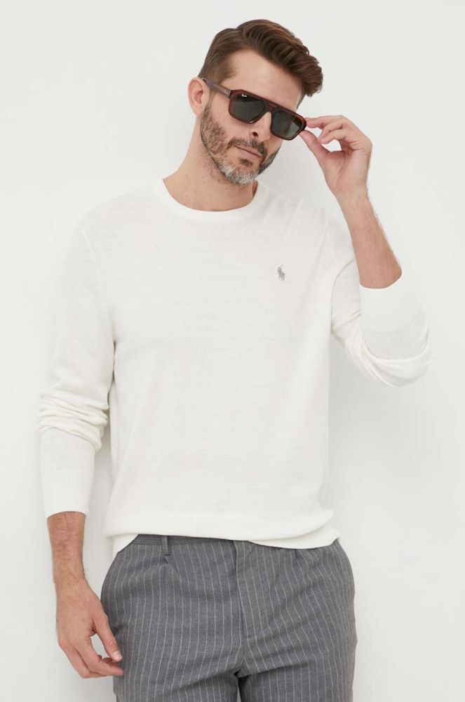 Светр з домішкою кашеміру Polo Ralph Lauren колір білий легкий