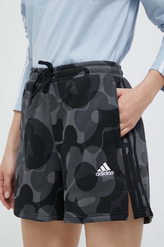 Шорти adidas жіночі колір чорний візерунок середня посадка