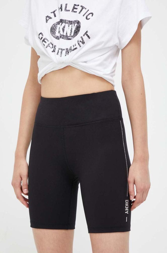 Шорти Dkny жіночі колір чорний з аплікацією висока посадка (3411834)