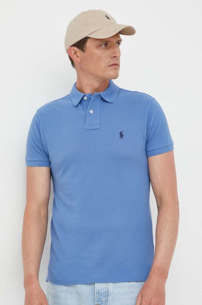 Бавовняне поло Polo Ralph Lauren однотонний колір блакитний (3260244)