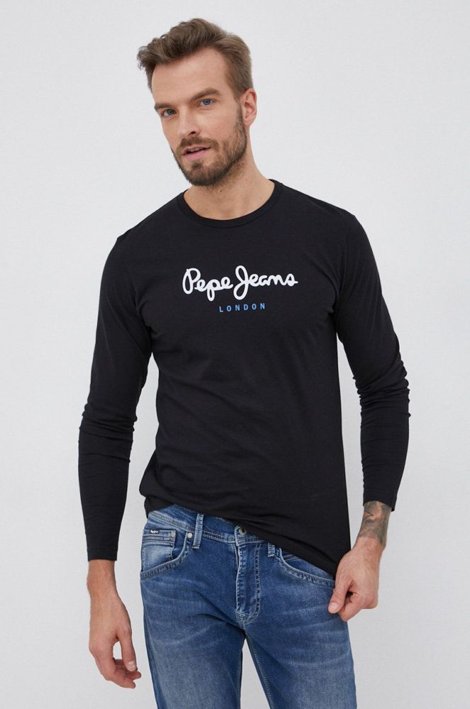 Бавовняний лонгслів Pepe Jeans Eggo Long колір чорний гладкий