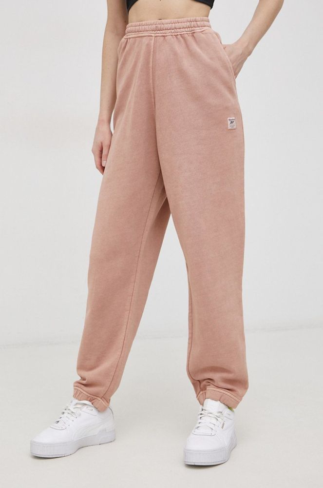 Бавовняні штани Reebok Classic H49296 жіночі колір рожевий гладкі H49296-CANCOR