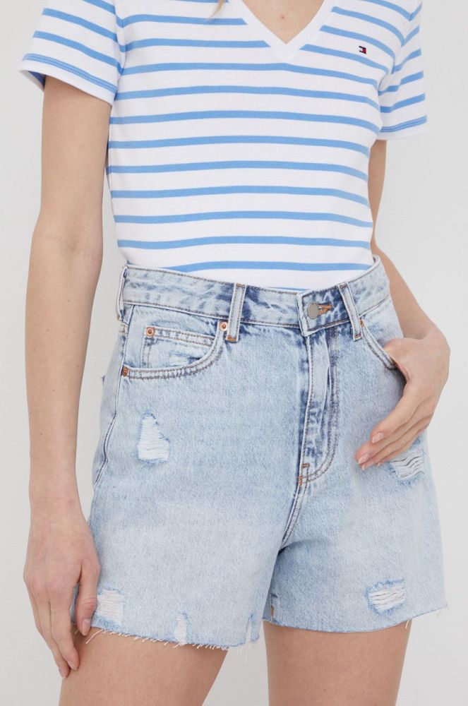 Джинсові шорти Dr. Denim жіночі однотонні висока посадка колір блакитний (2334141)