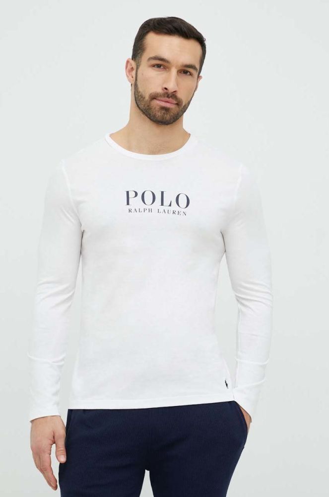 Піжамний бавовняний лонгслів Polo Ralph Lauren колір білий з принтом