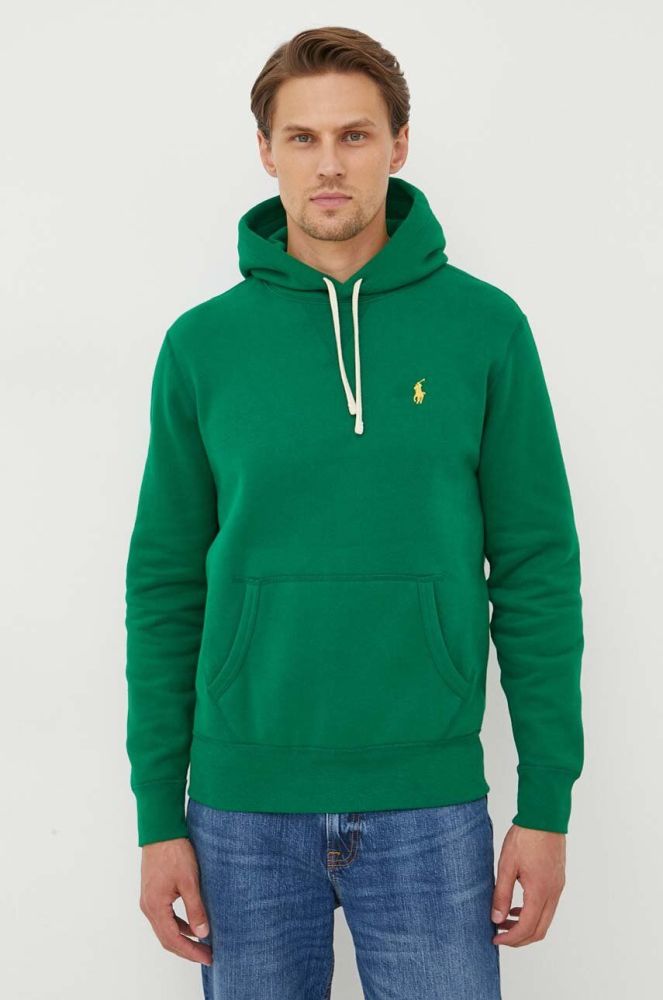 Кофта Polo Ralph Lauren чоловіча колір зелений з капюшоном однотонна (3543685)