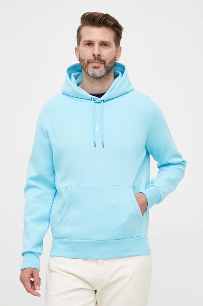Кофта Polo Ralph Lauren чоловіча з капюшоном однотонна колір блакитний (3256630)