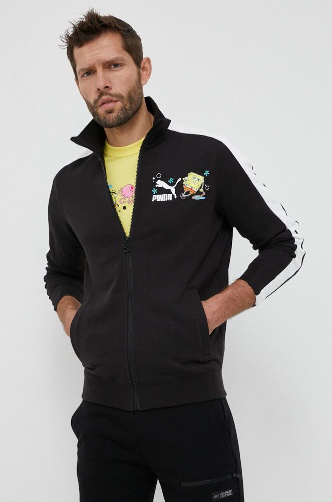 Бавовняна кофта Puma X SPONGEBOB чоловіча колір чорний з принтом