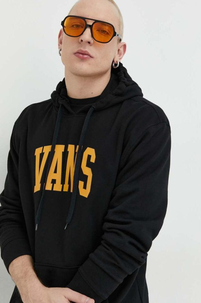 Бавовняна кофта Vans чоловіча колір чорний з капюшоном з принтом (3077255)