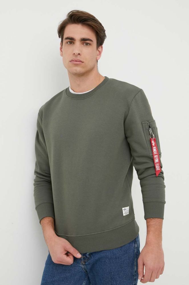 Кофта Alpha Industries чоловіча колір зелений з принтом