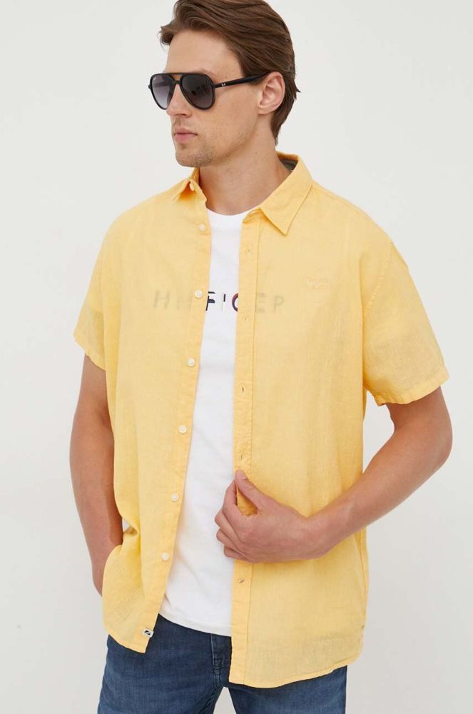 Сорочка з льону Pepe Jeans Parker колір жовтий regular класичний комір