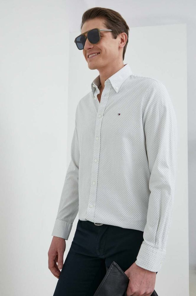 Бавовняна сорочка Tommy Hilfiger чоловіча колір білий slim комір button-down (3052014)