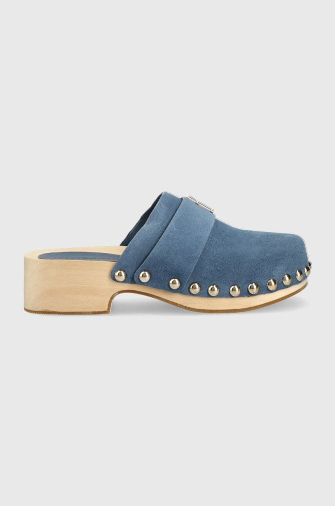 Замшеві шльопанці Tommy Hilfiger TH CLOG SUEDE жіночі колір синій на платформі FW0FW07171