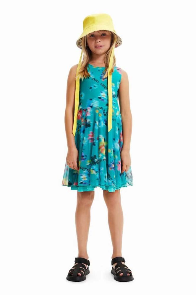 Дитяча бавовняна сукня Desigual колір бірюзовий mini розкльошена