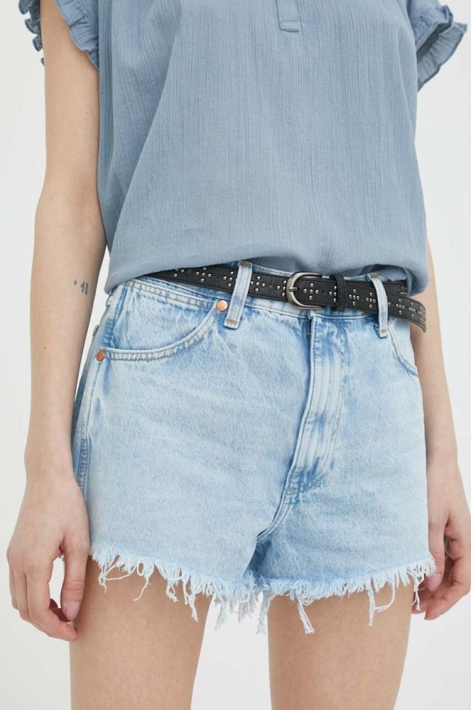 Джинсові шорти Wrangler Festival жіночі однотонні висока посадка колір блакитний (3259282)