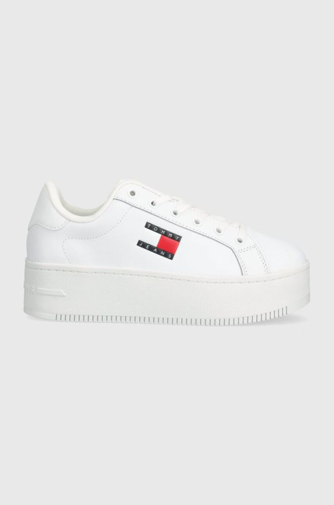 Шкіряні кросівки Tommy Jeans TJW FLATFORM ESS колір білий EN0EN02518